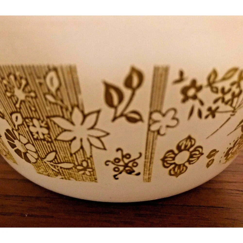 Federal Glass Mixing Bowl VTG 70s Avocado Green Tropical Floral 6